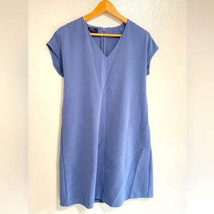 Brass Shift Dress Cap Sleeve V-Neck Zip Closure With Pockets‎ Dusty Blue Size XS